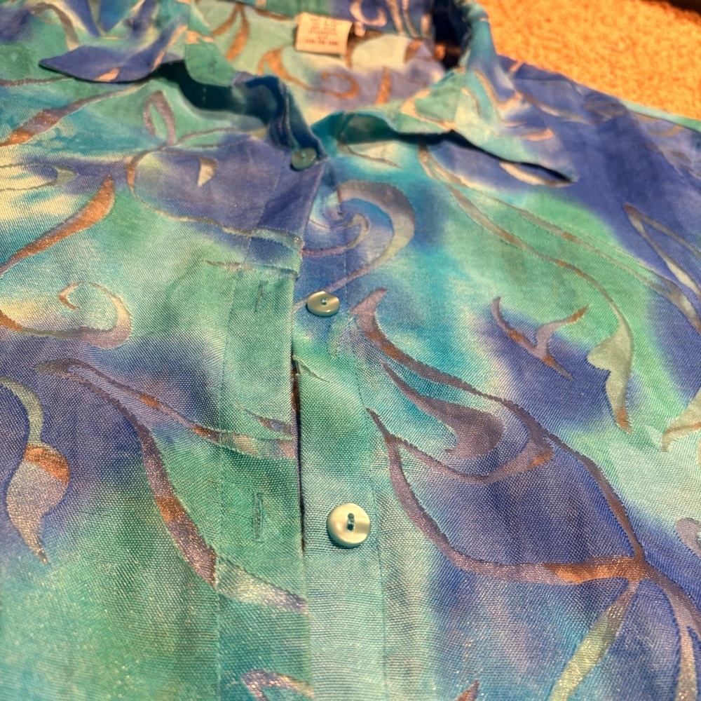BonWorth Blue and Green Semi-Transparent Patterned Blouse - Size XL - Picture 3 of 6